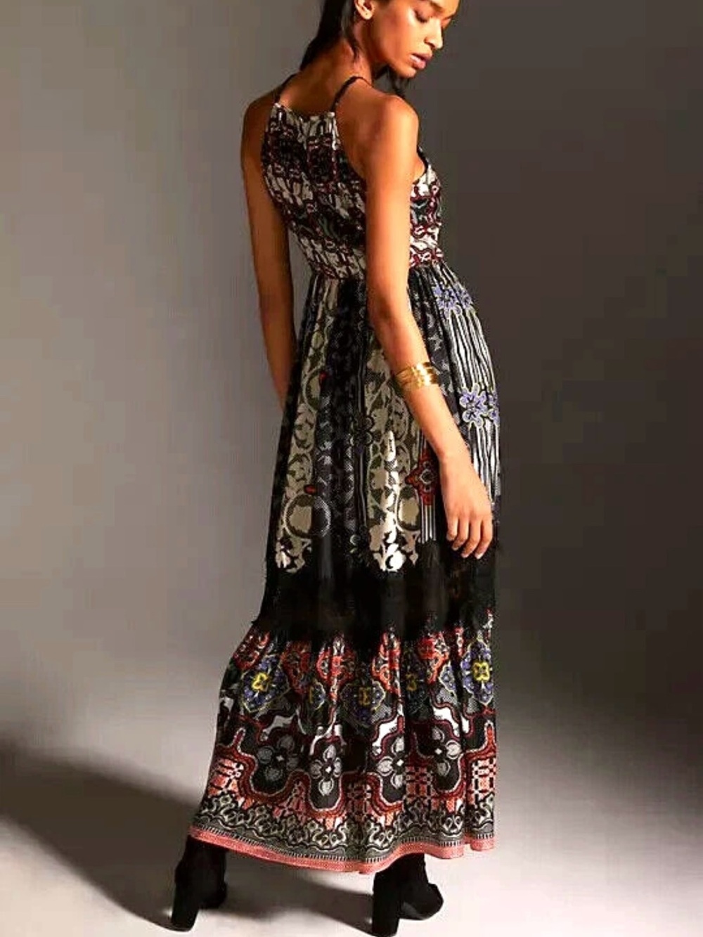 Anthropologie Bhanuni by Jyoti Tiered Maxi Dress Boho Print Size 4 - Picture 2 of 16
